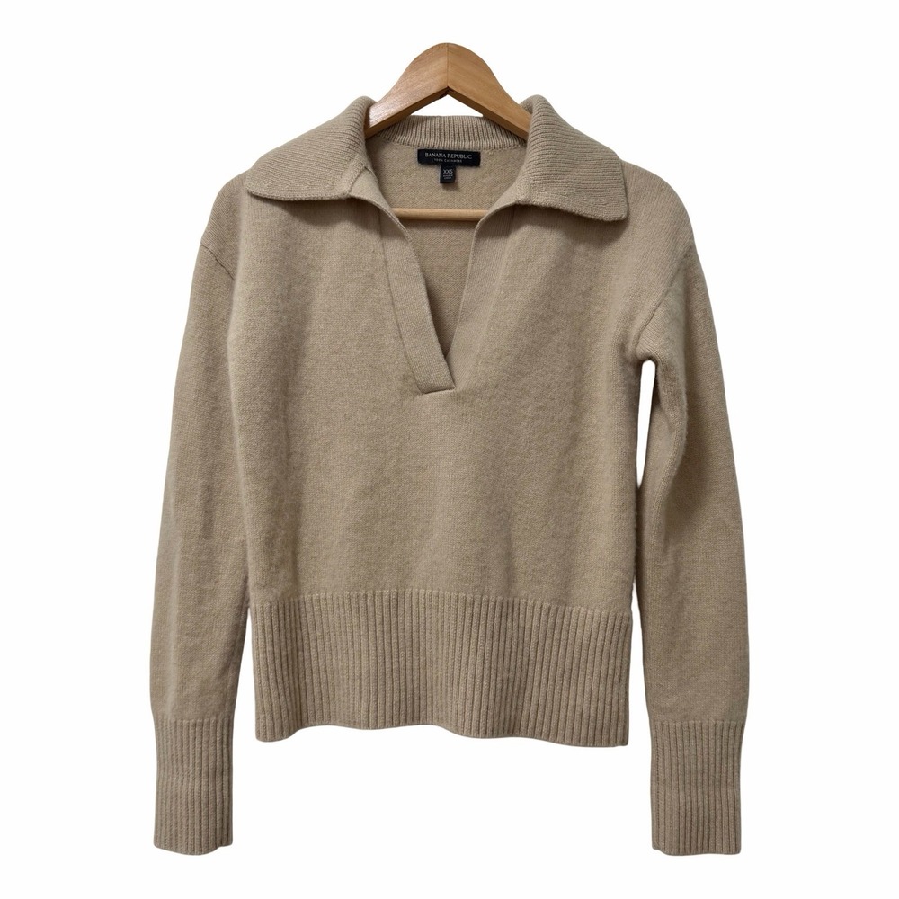 Banana Republic Womens Johnny Collar Cashmere Sweater Size XXS Beige Neutral